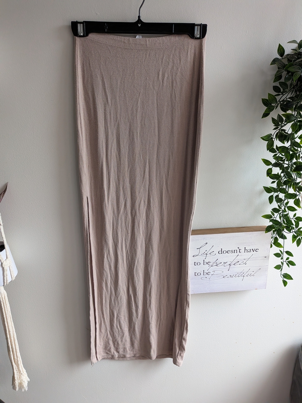 Garage Neutral Maxi Tube Skirt in Light Taupe With Side Slit